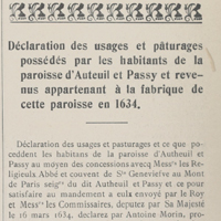 Déclaration des usages et pâturages possédés par les habitants de la paroisse d’Auteuil et Passy